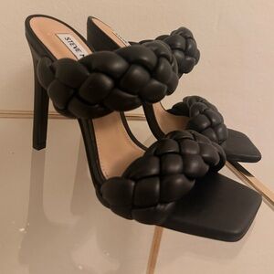 Steve Madden Black Braided Double-Strap High Heel Sandals